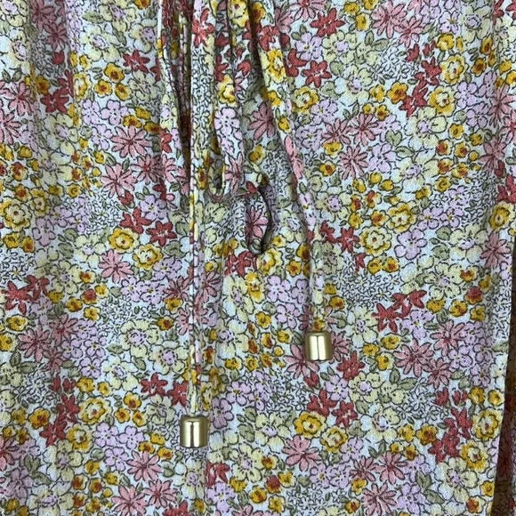 CYNTHIA ROWLEY sleeveless blouse with ruching floral pink and yellow M - Picture 7 of 10